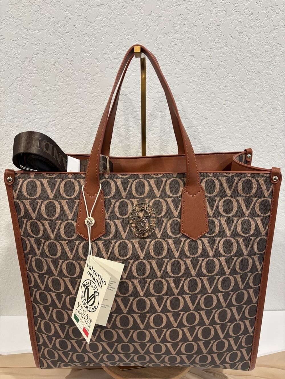 Valentino Orlandi Large Brown Tote Bag NWT Shoulder & Crossbody Strap MSRP $229